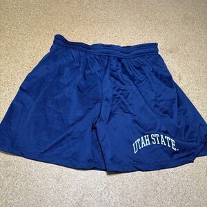 Vintage 80s Mesh Athletic Shorts Mens XL Navy Nylon Gym Made in USA Utah State